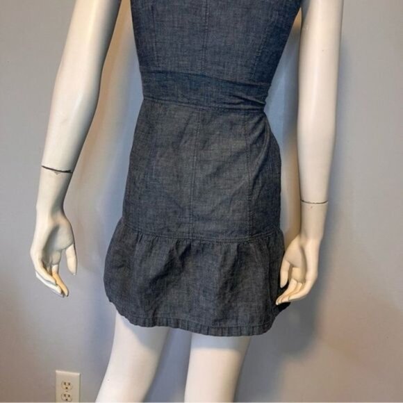 Theory Sleeveless Gray Chambray Button Down Ruffle Shirt Dress Size 4 - Picture 9 of 11